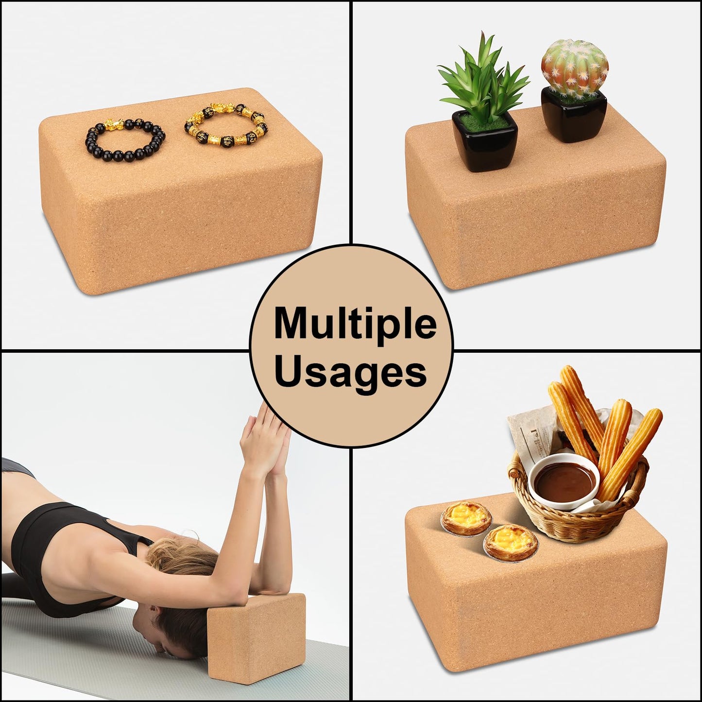 Hatha Yoga Cork Yoga Block, Natural Cork from Portuguese, Premium Brick 9"x6"x4", Eco-Friendly Yoga Accessories for Yoga, Pilates & Stretching