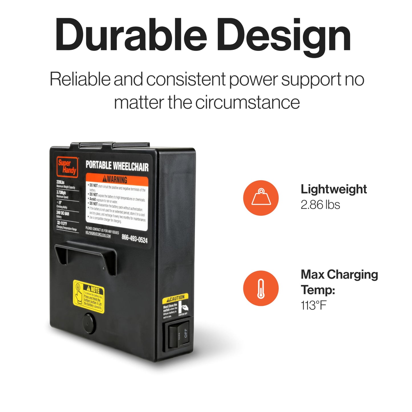 SuperHandy Wheelchair Replacement Battery - 24V 6Ah Lithium Extended-Life, Lightweight & Portable for Enhanced Mobility and Prolonged Use