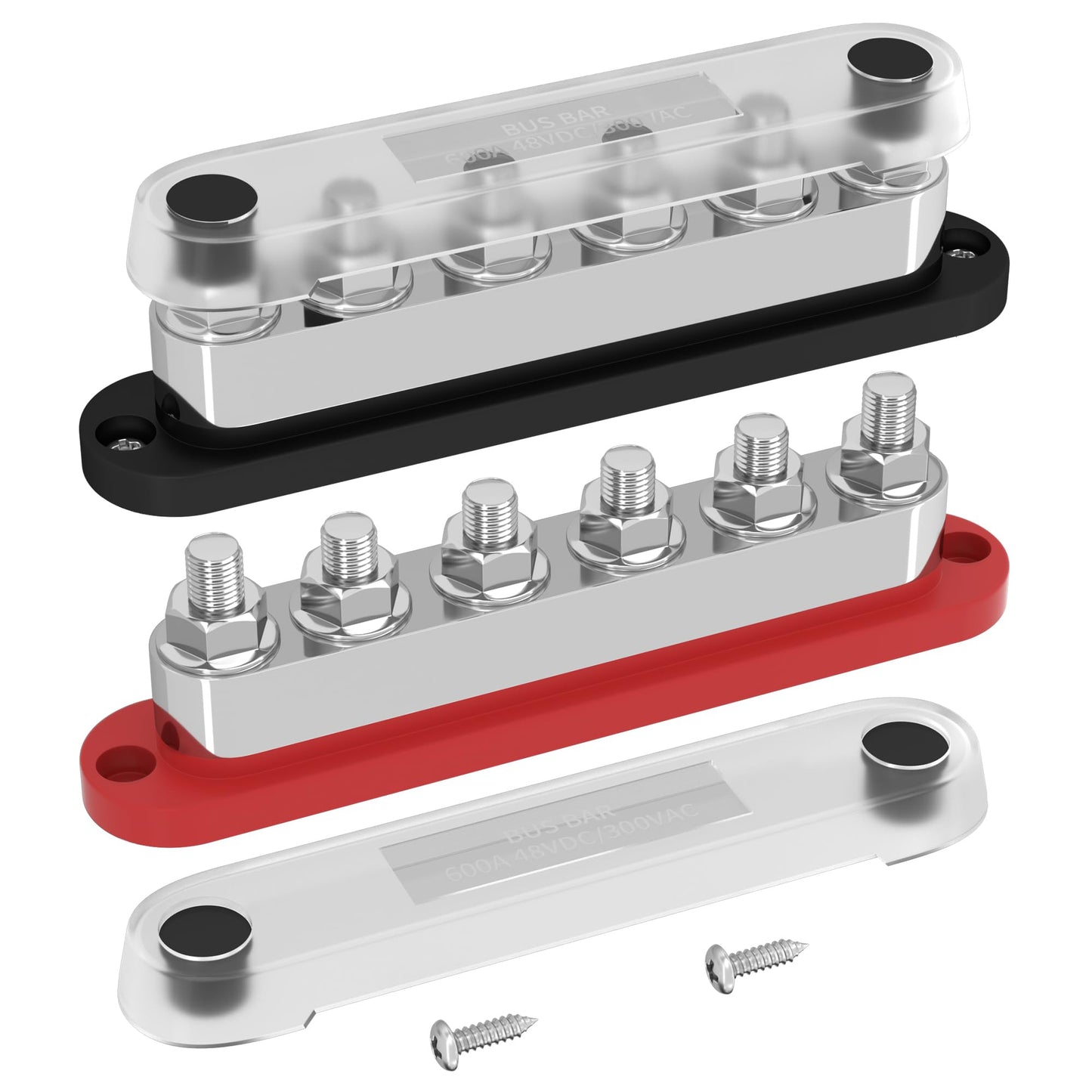 DAIERTEK 600A Power Distribution Block 12V Bus Bar Terminal Block 6 x 3/8" Terminal Studs 12 Volt Marine Bus Bar with Cover Positive & Negative for Automotive Car Boat Solar System