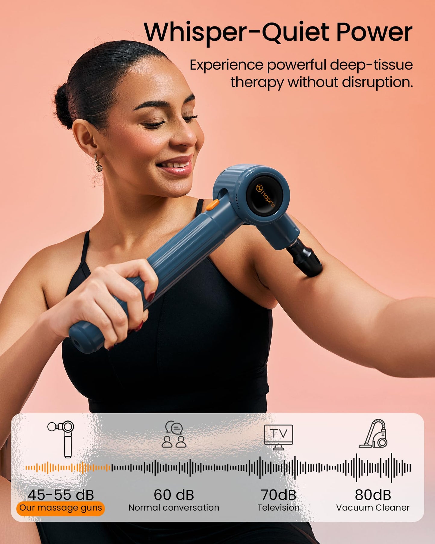 NAPRE Massage Gun with Extension Handle and 3 Adjustable Angles,Deep Tissue Back Massage for Neck/Shoulders/Waist/Body Pain Relief,Handheld Percussion Muscle Massager with Case,Blue