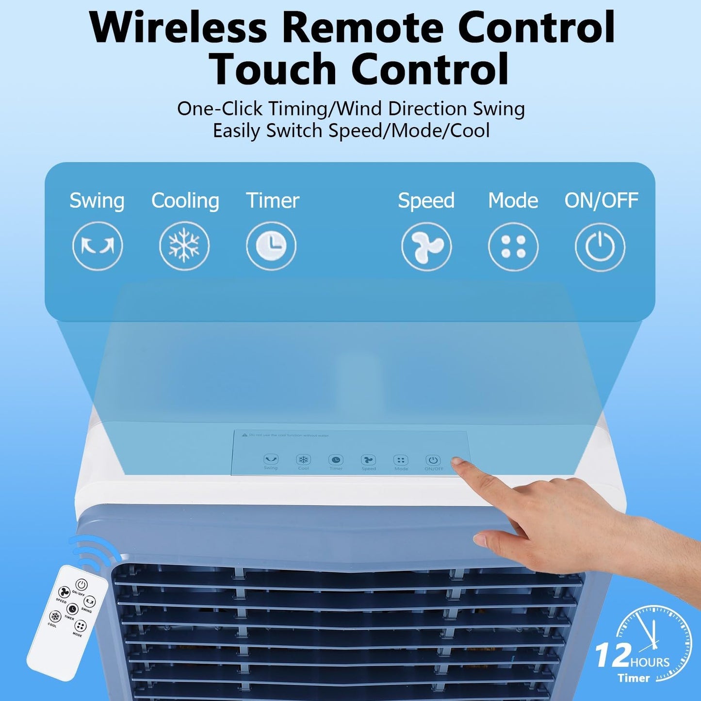 TAKYWEP Swamp Cooler, 3500CFM Evaporative Air Cooler with 13.2 Gallon Water Tank and 4 Ice Packs, 12H Timer, 3 Modes & Wind Speeds for Outdoor Indoor Use
