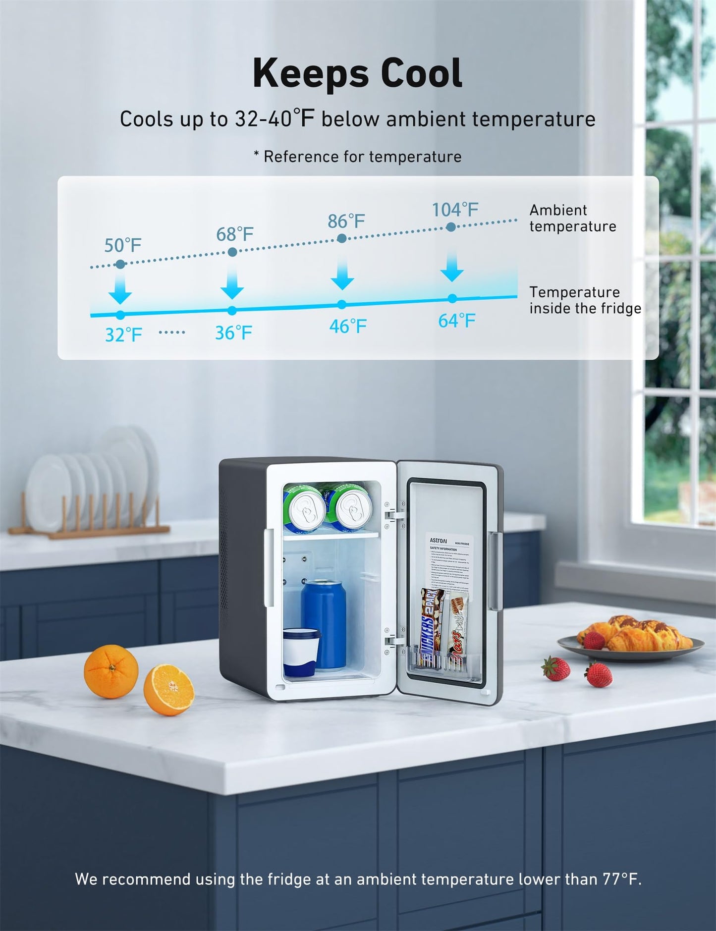 AstroAI Mini Fridge 2.0 Gen, 6 Liter/8 Cans Small Refrigerator Makeup Skincare Fridge 110V AC/12V DC Portable Thermoelectric Cooler and Warmer Fridge for Bedroom, Present for Dad (Dark Grey)