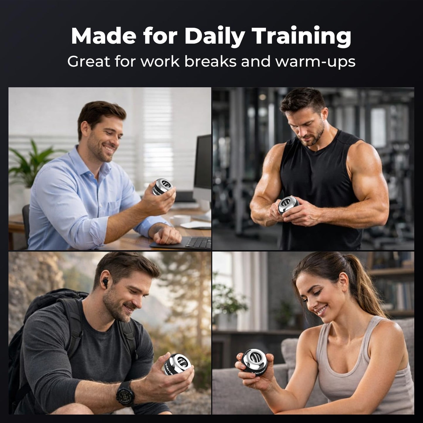 Xerceo Auto-Start Wrist Gyro Ball, All Metal Wrist and Forearm Trainer with LED Light, Gyroscopic Hand Exerciser for Grip Strength, Includes Storage Bag