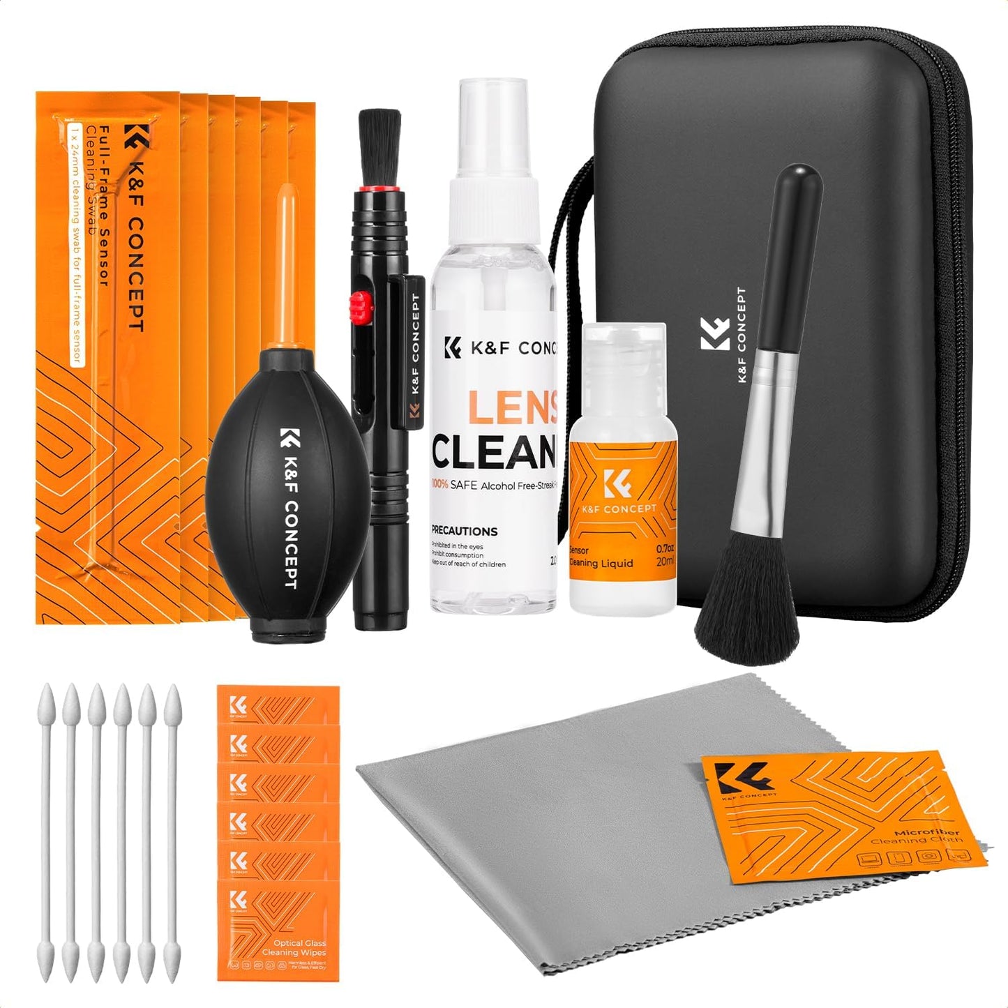 K&F CONCEPT 25-1 Swabs/60&20ML Professional Camera Cleaning Kit for DSLR Cameras with Full Frame Sensor Cleaning Lens