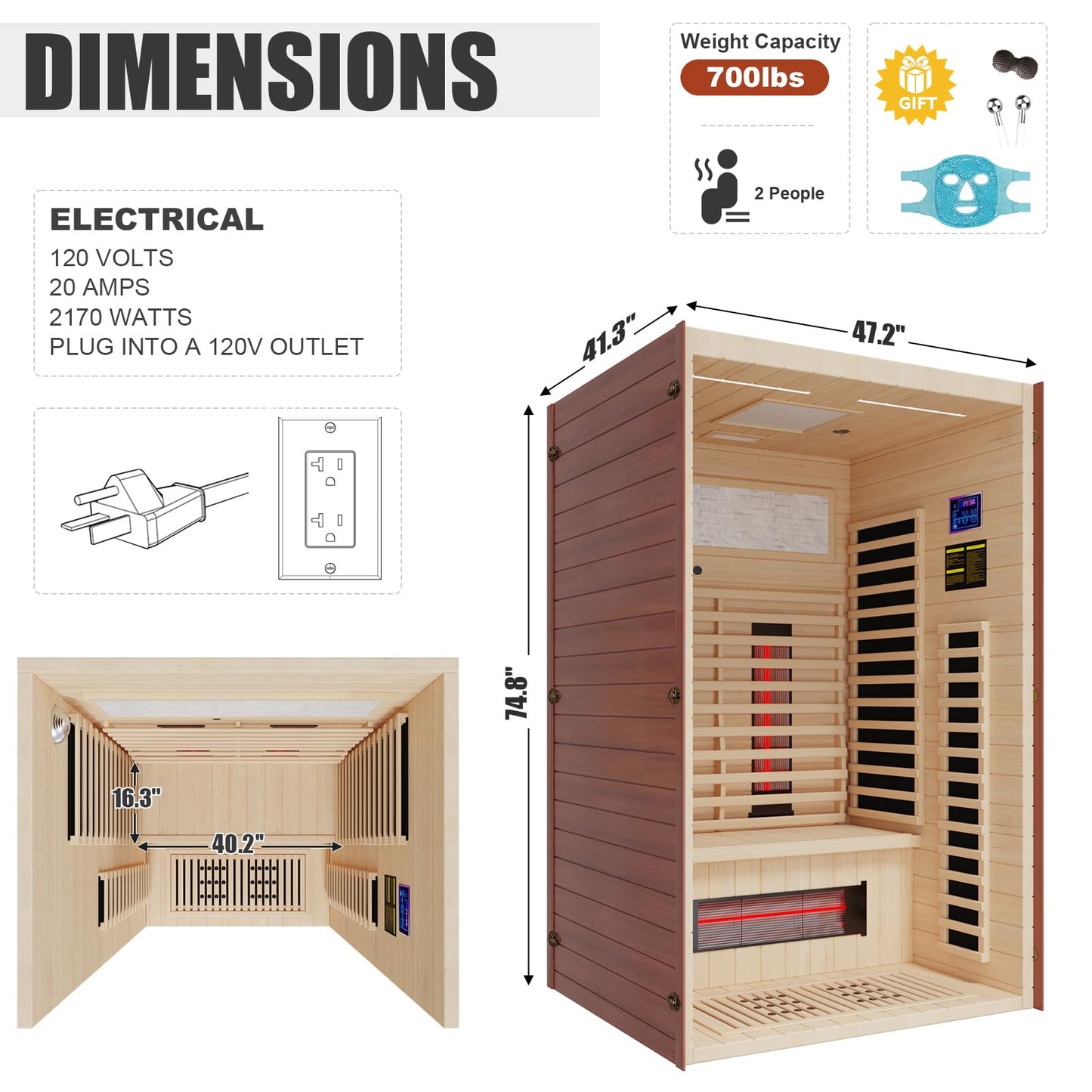 MEISSALIVVE Full Spectrum Sauna for Home, 1-2 Person Infrared Sauna with 7-Color Light Therapy & Bluetooth Speakers, Indoor Dry Heat Sauna with Red Light, Personal Luxury Spa for Home & Gym