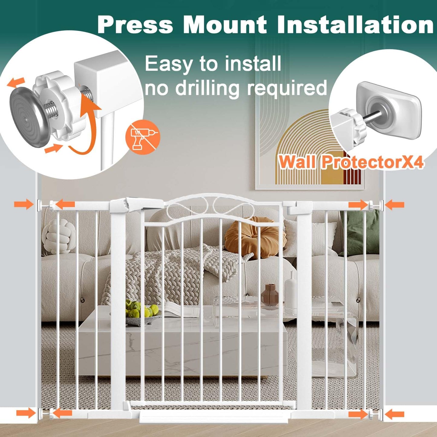 Fairy Baby 57.1"-59.8" Extra Wide Press Mounted Baby Gate Indoor for Kids Or Pets Walk Thru No Drill Long Dog Gates for The House Doorway Child Safety Gate