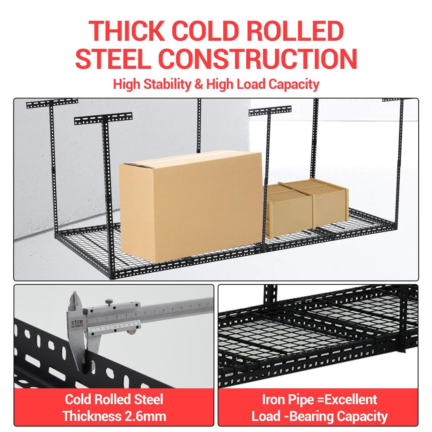 GOCAPTAIN Garage Storage Rack 4x8 ft Overhead Ceiling Mounted Storage Racks Adjustable Garage Storage Organization of Heavy Duty Metal 600Lbs Weight Capacity