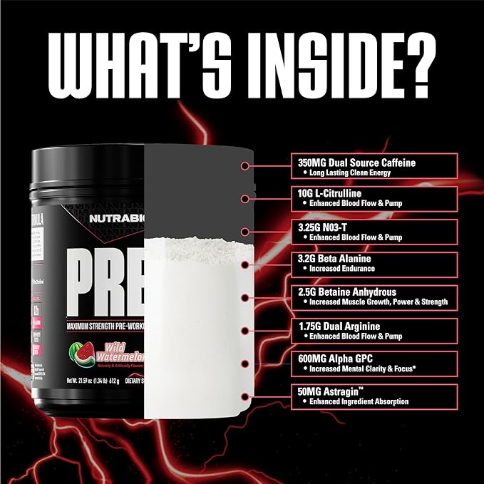 NutraBio Preworkout Powder, Watermelon| Explosive Energy, Laser Focus, Extreme Pumps| Pre Workout for Men & Women| Performance, Endurance, Power Complex, Caffeine, Electrolytes
