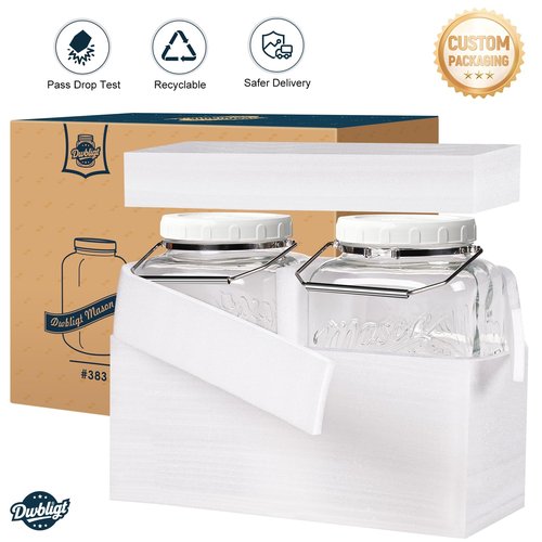 Dwbligt 2 Pack 1.5 Gallon Glass Jar With Airtight Lid, Large Mason Jars Wide Mouth with Scale Marks, Big Glass Storage Containers with Heavy-duty Handles & Non-slip Bases - for Flour, Pickling (192Oz
