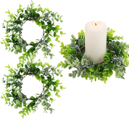 Beavorty Eucalyptus Leaves Wreaths - 2-Piece Candle Rings for Holiday Decor | Winter Centerpiece