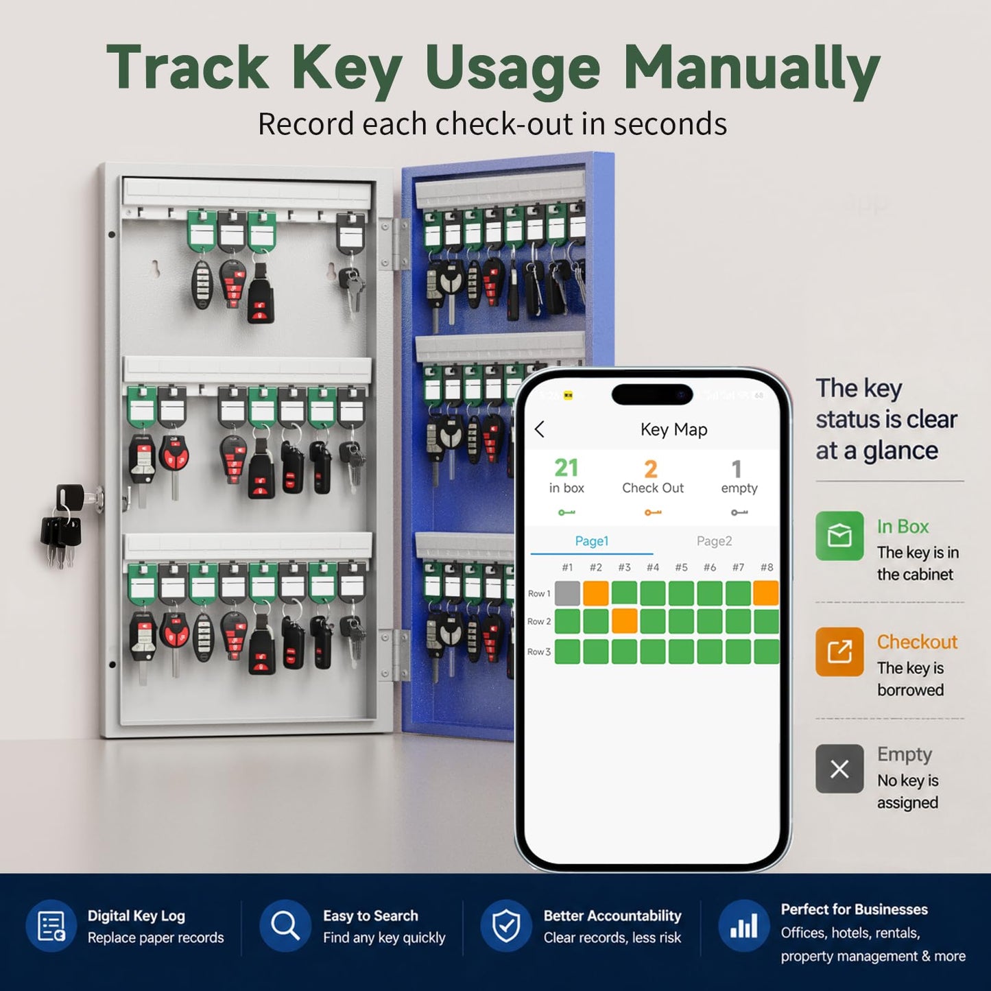 WeHere 48-Key Smart Key Lock Box Wall-Mount, Key Cabinet with Key Management App(Track Key Borrow/Return), Keypad, Bluetooth & WiFi Unlock (Sold Separately) for Commercial, School, Rental, Office