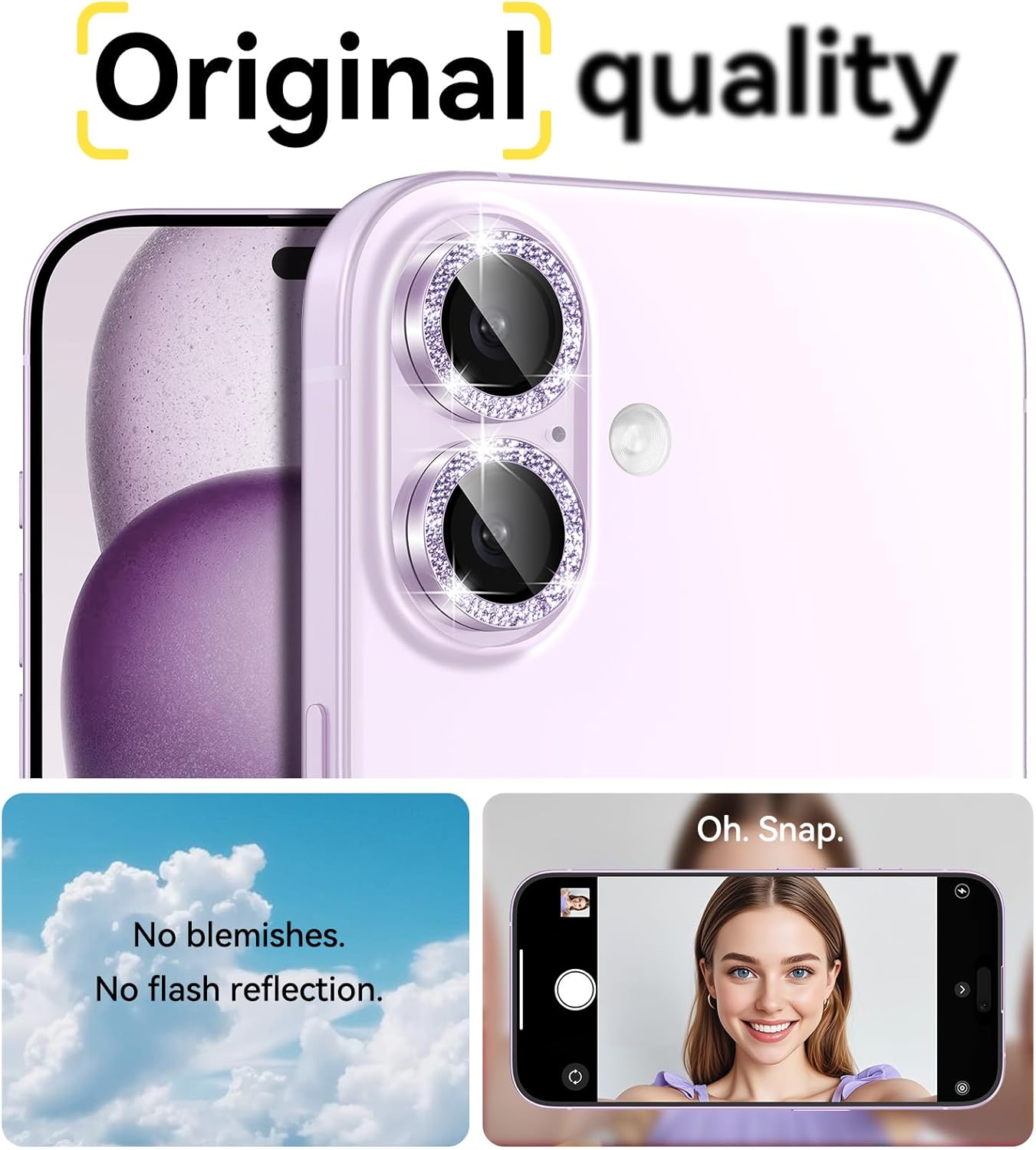 17 9H Matekxy for iPhone Camera Lens Protector Glitter - Cute Girly Metal Individual Bling Ring Cover for Women