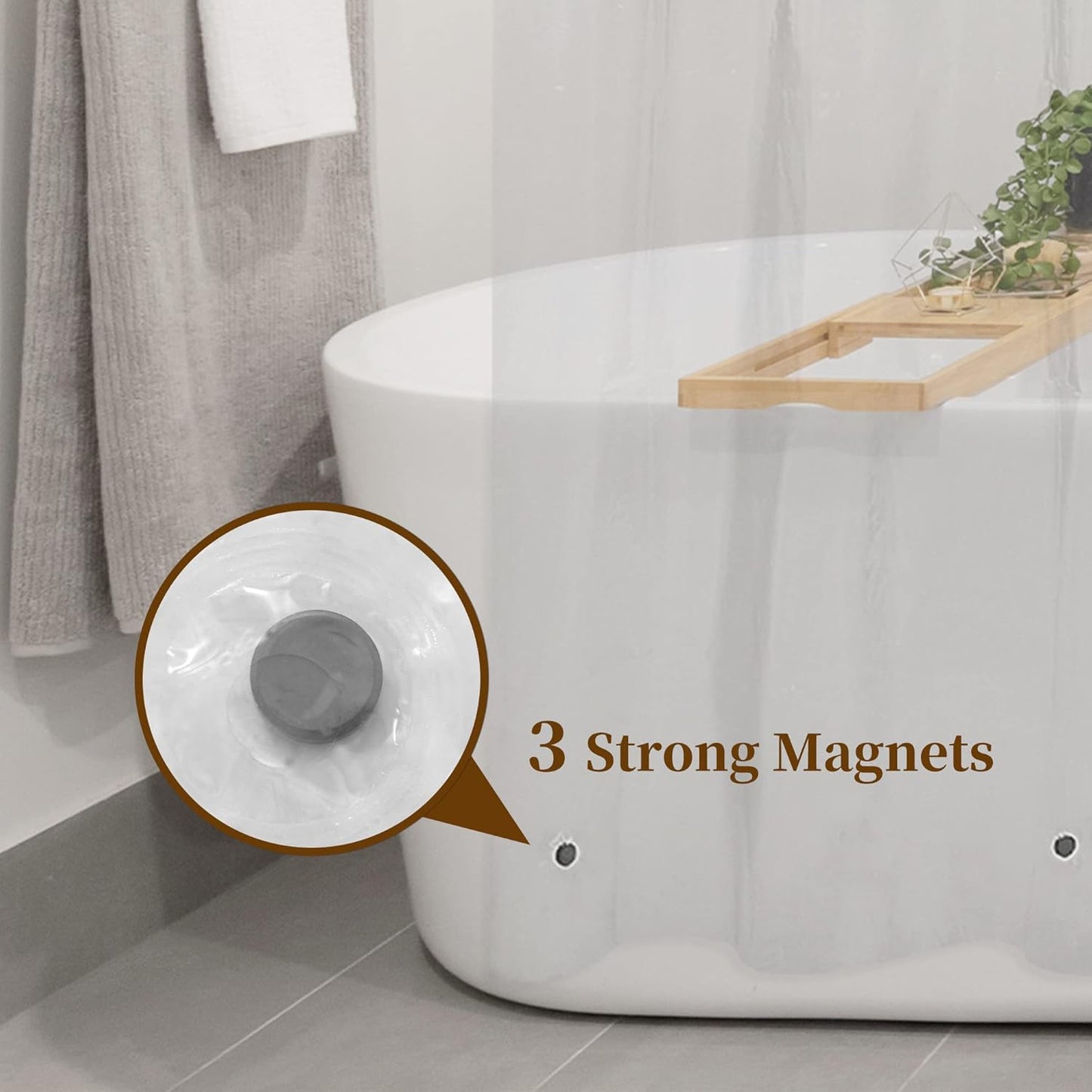 Barossa Design Clear Shower Liner - Premium Waterproof PEVA Curtain with Rustproof Grommets & 3 Magnets | Standard Size