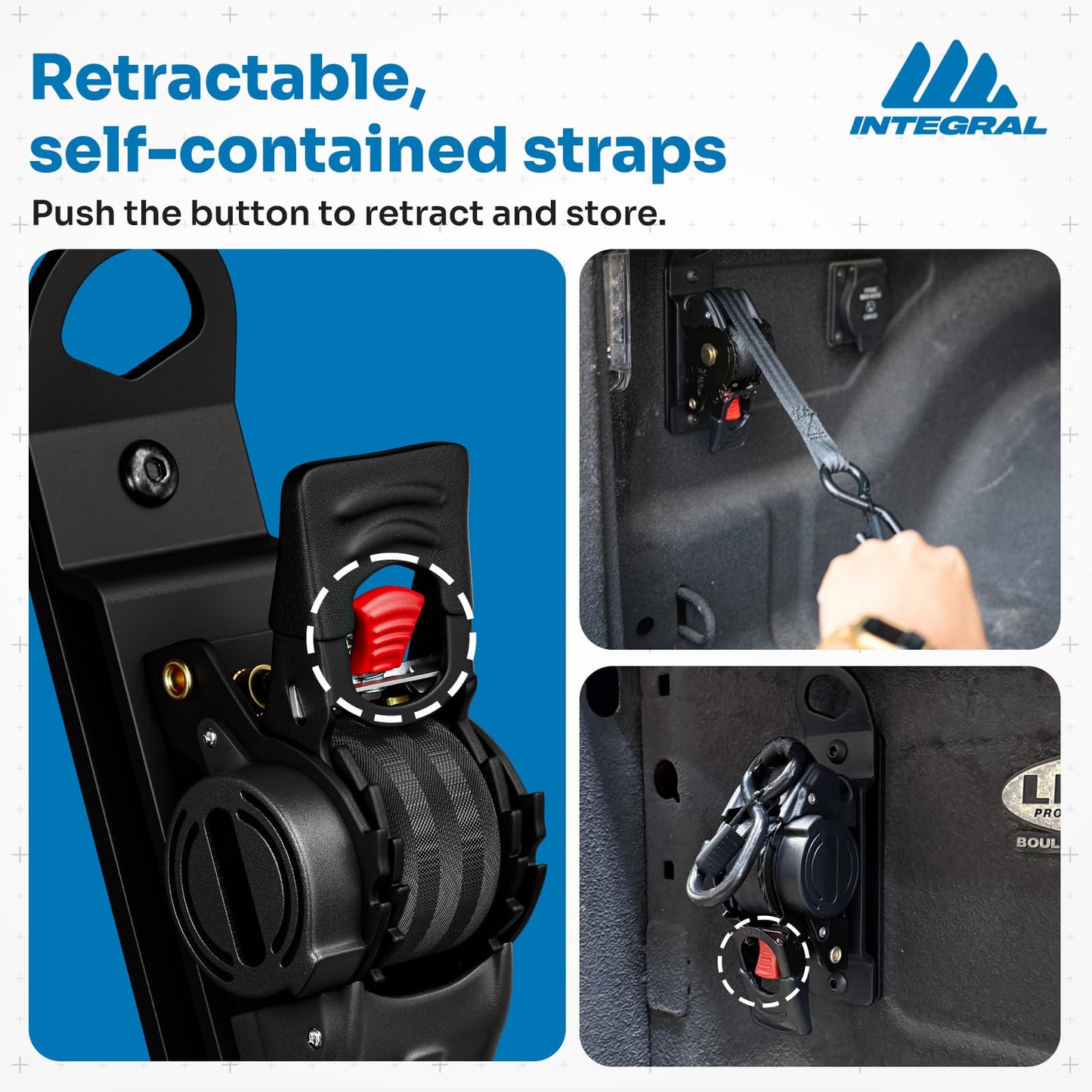 Integral Straps - Four Pack - Bed Mounted Retractable Tie Down Straps - Compatible with RAM 2500/3500 (2019+)