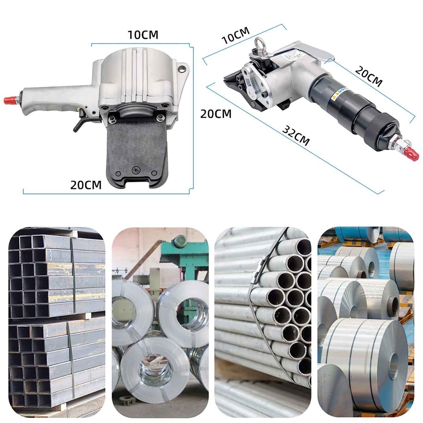 SDRTOP Pneumatic Steel Strapping Tools Metal Banding Machine Heavy Duty Tensioner and Cutter Sealer for 1.25inch（32mm）Width Metal Belt, Portable Packaging