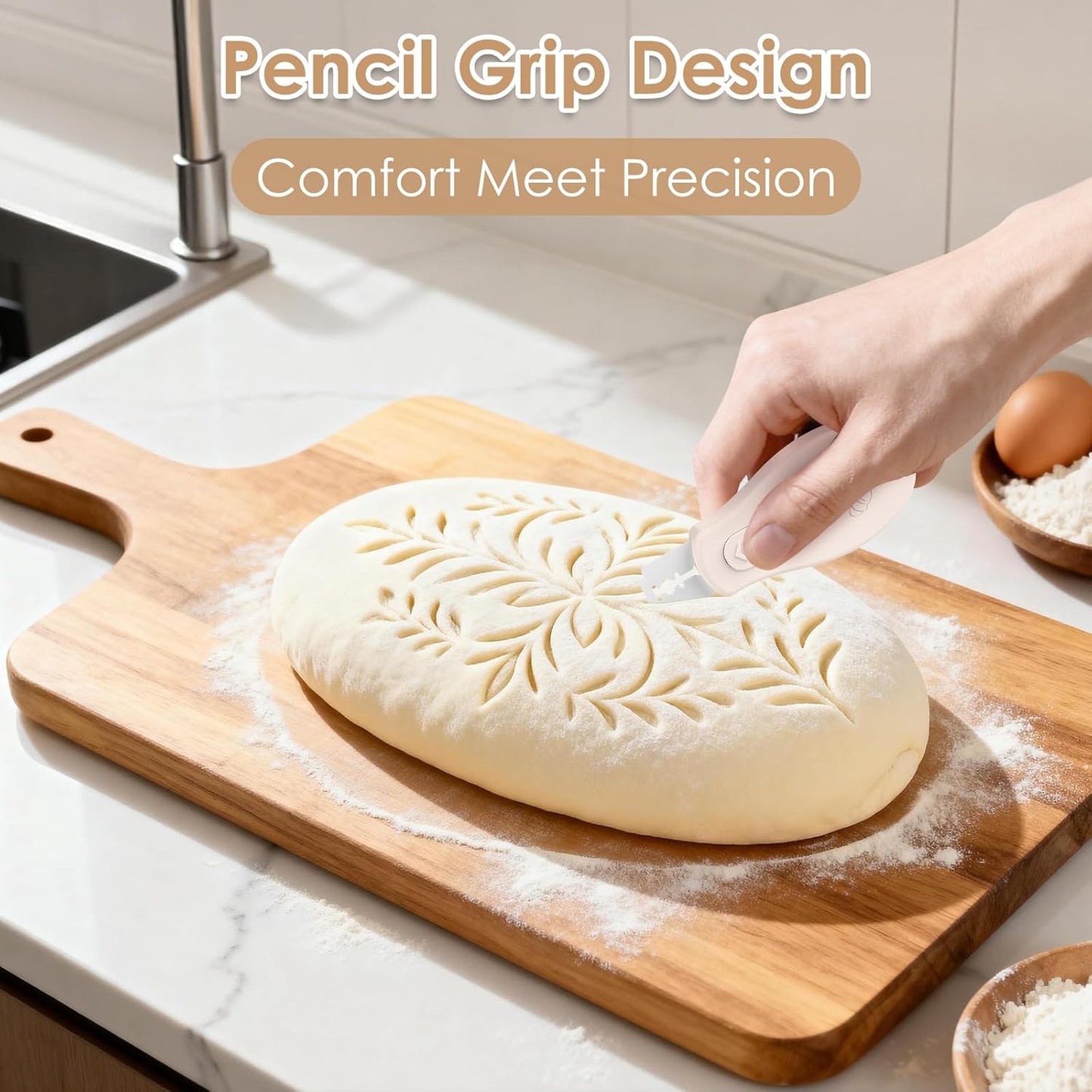 Skiennix Bread Lame | Sourdough Scoring Tool with Magnetic Handle & 5 Razor Blades - Beige