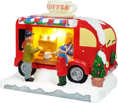 Moments In Time Christmas Coffee Truck Village Scene - Lighted LED Holiday Decor | Hand-Painted Polyresin