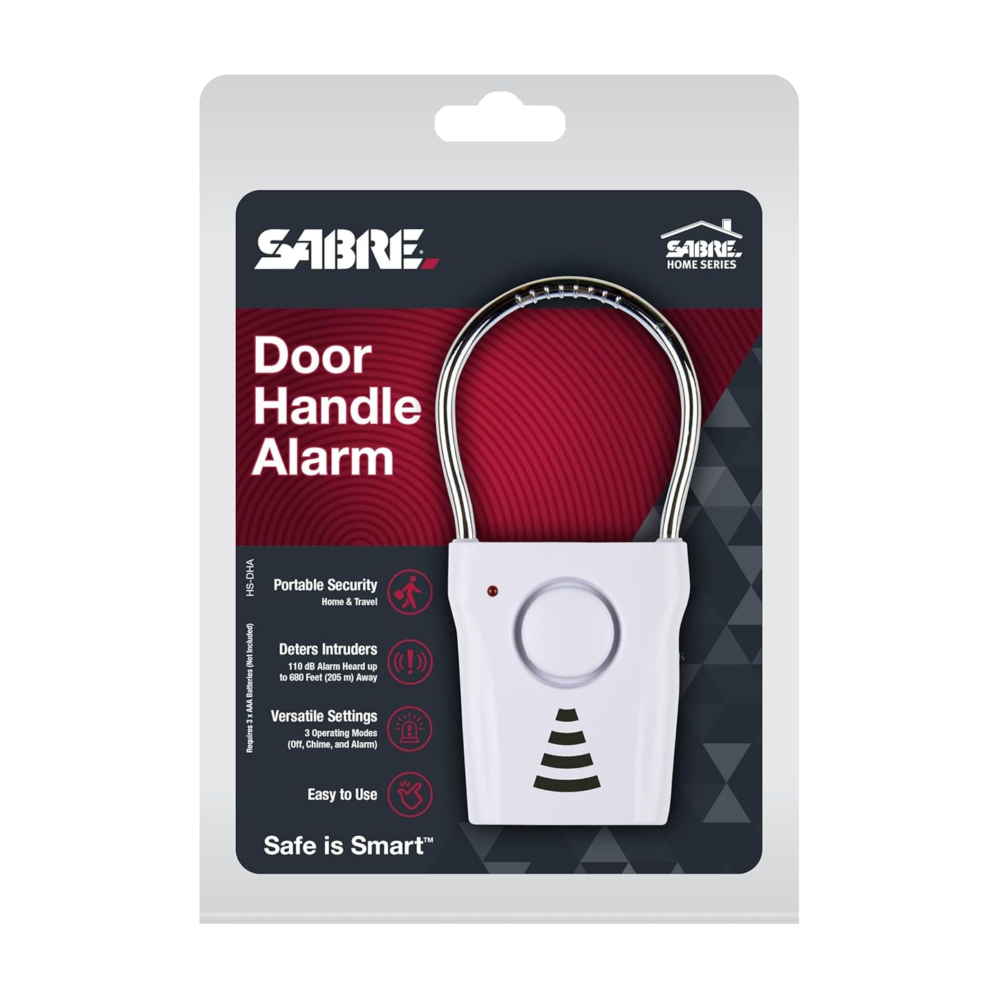 SABRE 110dB 680 3 Settings, Door Handle Alarm, Extremely Loud Wireless Audible Up To Ft Away, Hangs Off Door Knob