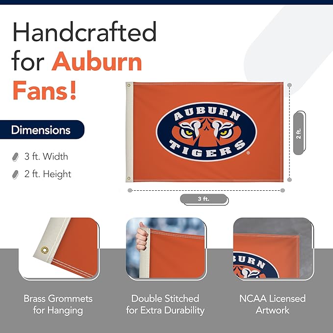 Auburn Tigers College Sports Printed Flag - NCAA Licensed - Nylon - School Banner (Orange) (2' x 3')