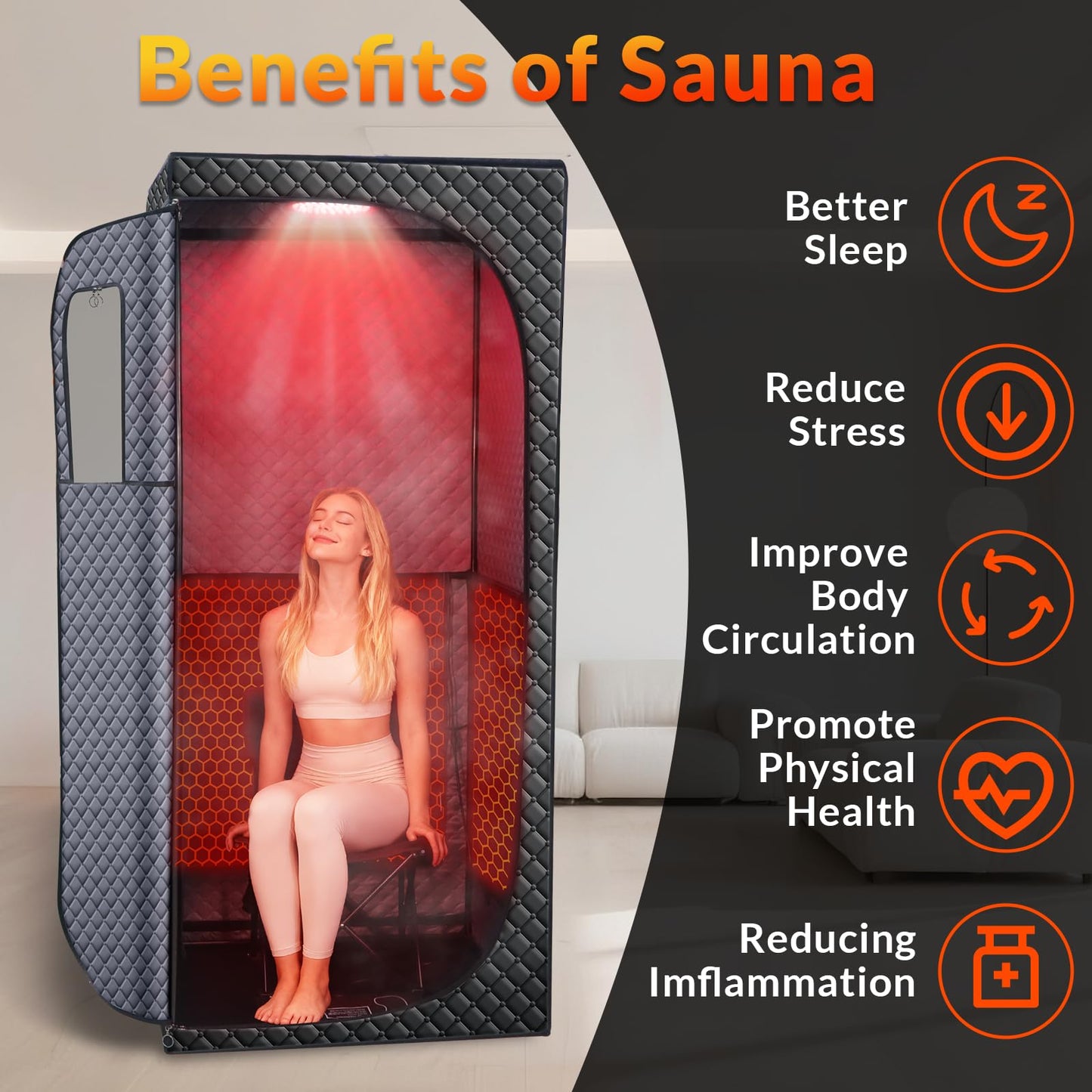 Veloqore Dry Infrared Sauna, Saunas Box with Red Light Therapy for Relaxation, Detox and Muscle Relief, 9 Levels Home Saunas with Carbon Crystal Heating, Portable Sauna for Home, Bedroom, Living Room