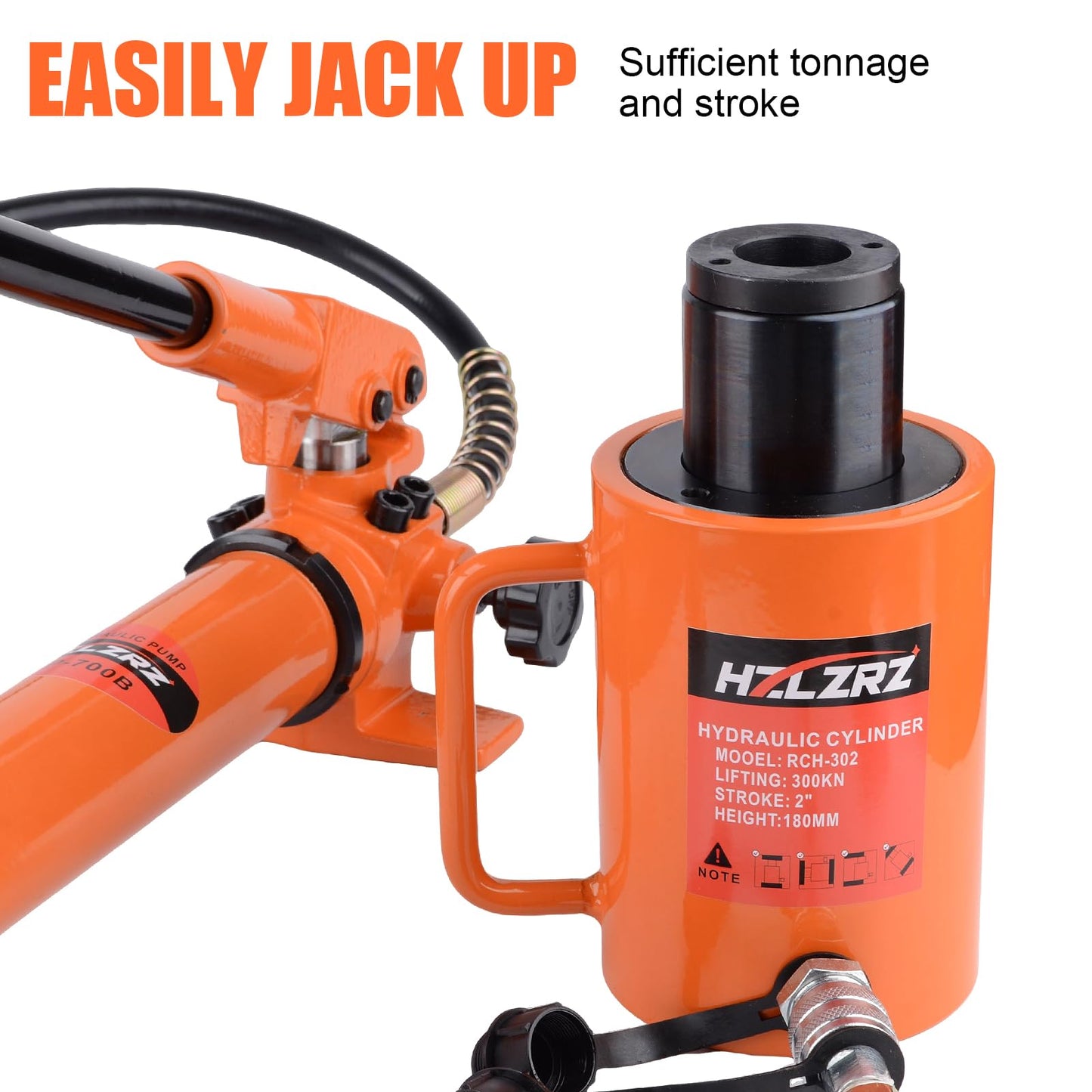 HZLZRZ 30 Ton Hydraulic Cylinder Jack Porta Power Ram 2" Stroke, CP-700B Manual Hydraulic Hand Pump, Hollow Single Acting Lifting Cylinders for Machinery Shipbuilding
