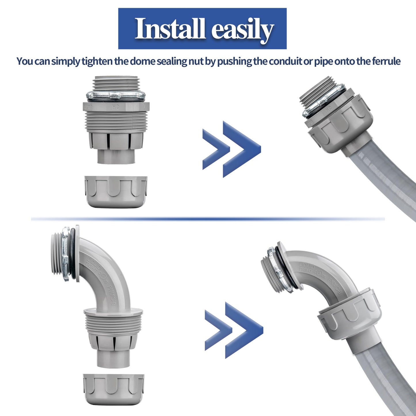 Geowaky 2 Inch 25 FT Liquid-Tight Conduit and Connector Kit Non Metallic Flexible Conduit Electrical Kit - 5 Straight and 3 Angle Fittings Included for Electrical Wiring