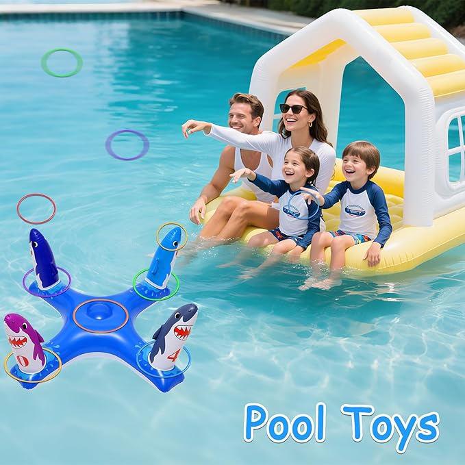 Voiiake Pool Floats Toys Games Set, Inflatable Cross Ring Toss Game Toy with 6pcs Rings for Kids Adults Family, Swimming Pool Water Game