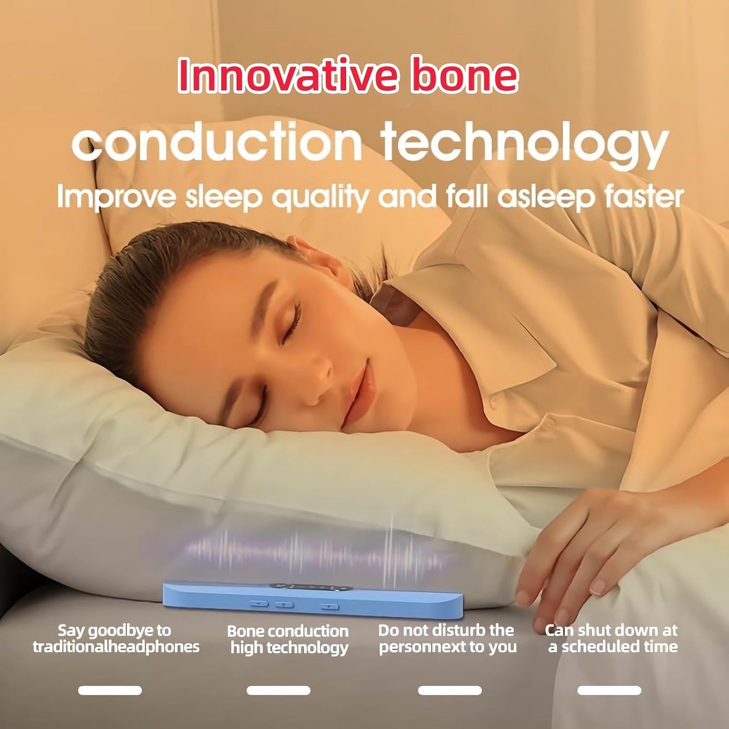 Generic Bone Conduction Under Pillow Speaker for Sleeping - Wireless Bluetooth Sleep Speaker with White Noise & Timer