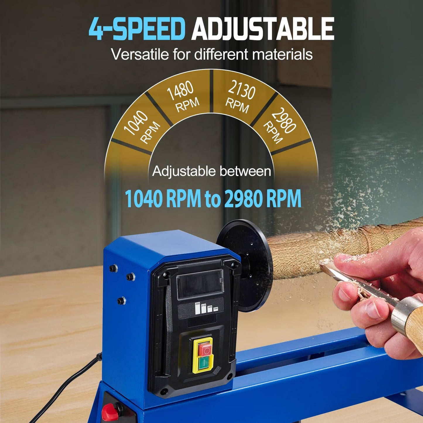 Wood Lathe, 14" x 40" Benchtop Wood Lathe Machine 0.5 HP Infinitely Variable Speed 1040-2980 RPM, Wood Turning Lathe Machine with Wrench & 2 Chisels for Woodworking, Woodturning