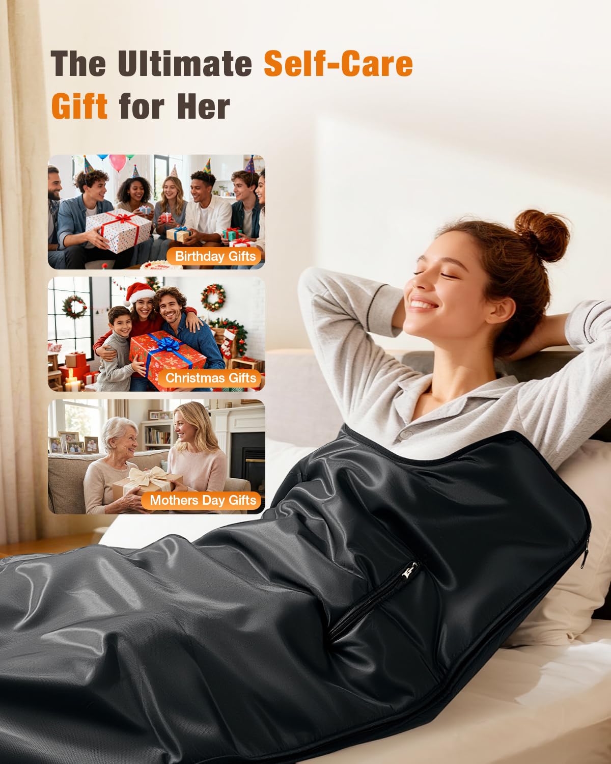 noerishia Portable Sauna Blanket for Home, Full Body Heating Wrap for Relaxation and Detox, Self Care Gifts, Washable & Foldable with Carrying Bag, 88-158℉, 10-60 Minutes Timer, (6 x 2.62) FT