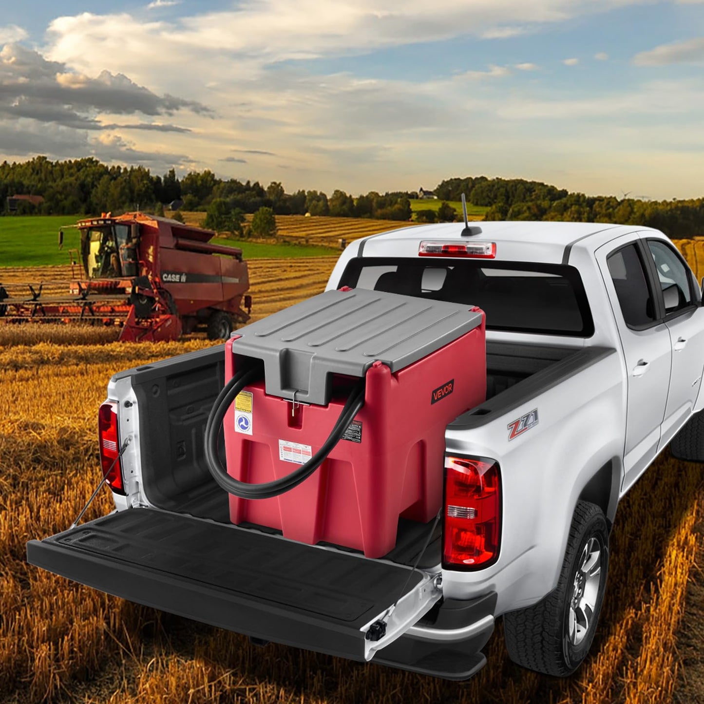 VEVOR Portable Diesel & Gasoline Tank, 58 Gallon, 10 GPM Flow Rate, Diesel Fuel Tank with 12V Electric Transfer Pump, 13.1ft Hose, Auto Fueling Nozzle, Transfer Tank for Easy Fuel Transportation, Red