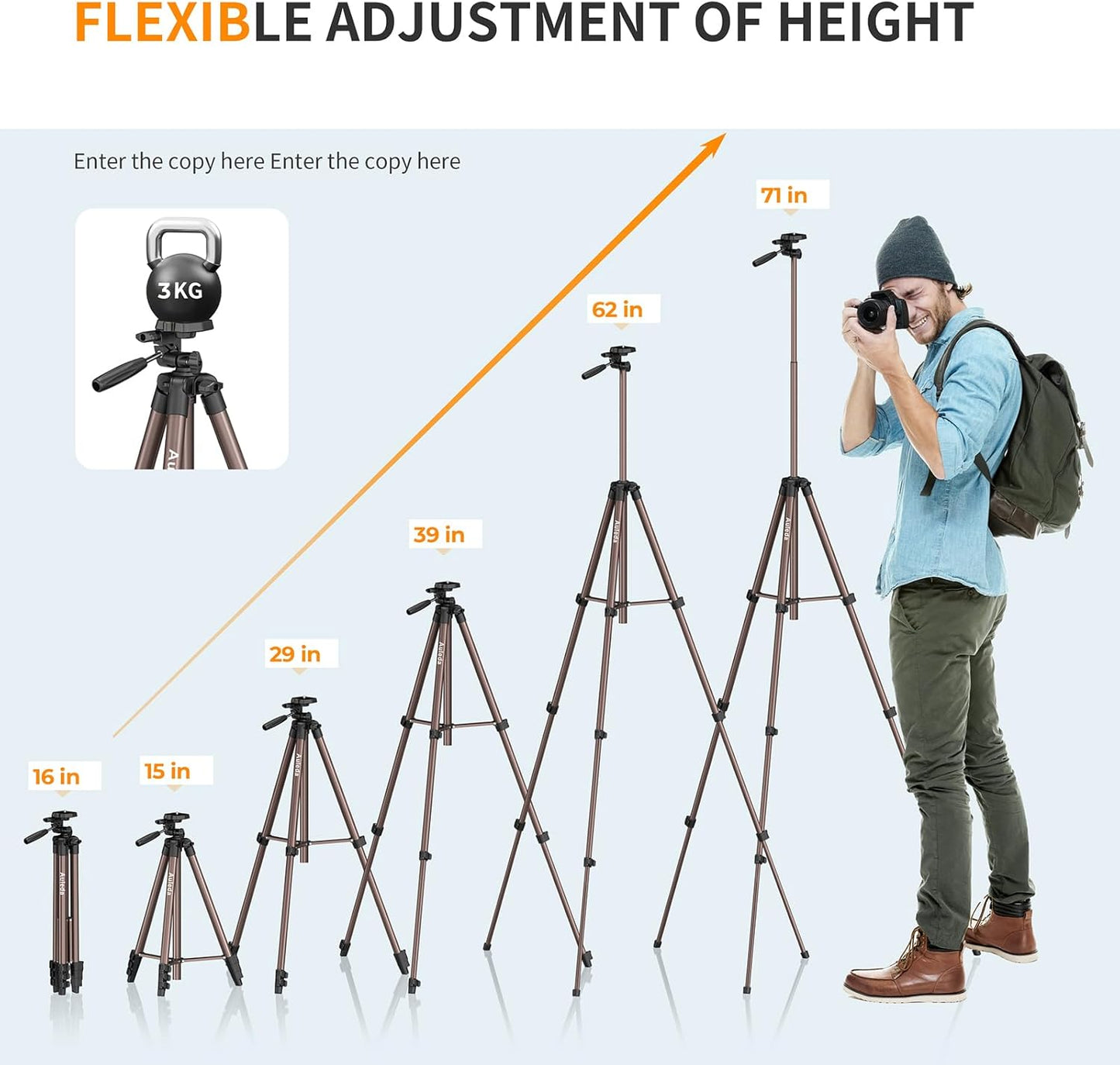 Auleda 71 6.6 LB VT-831HYS Camera Tripod Aluminum Tall Tripod Stand Compatible with Canon Nikon with Wireless Remote