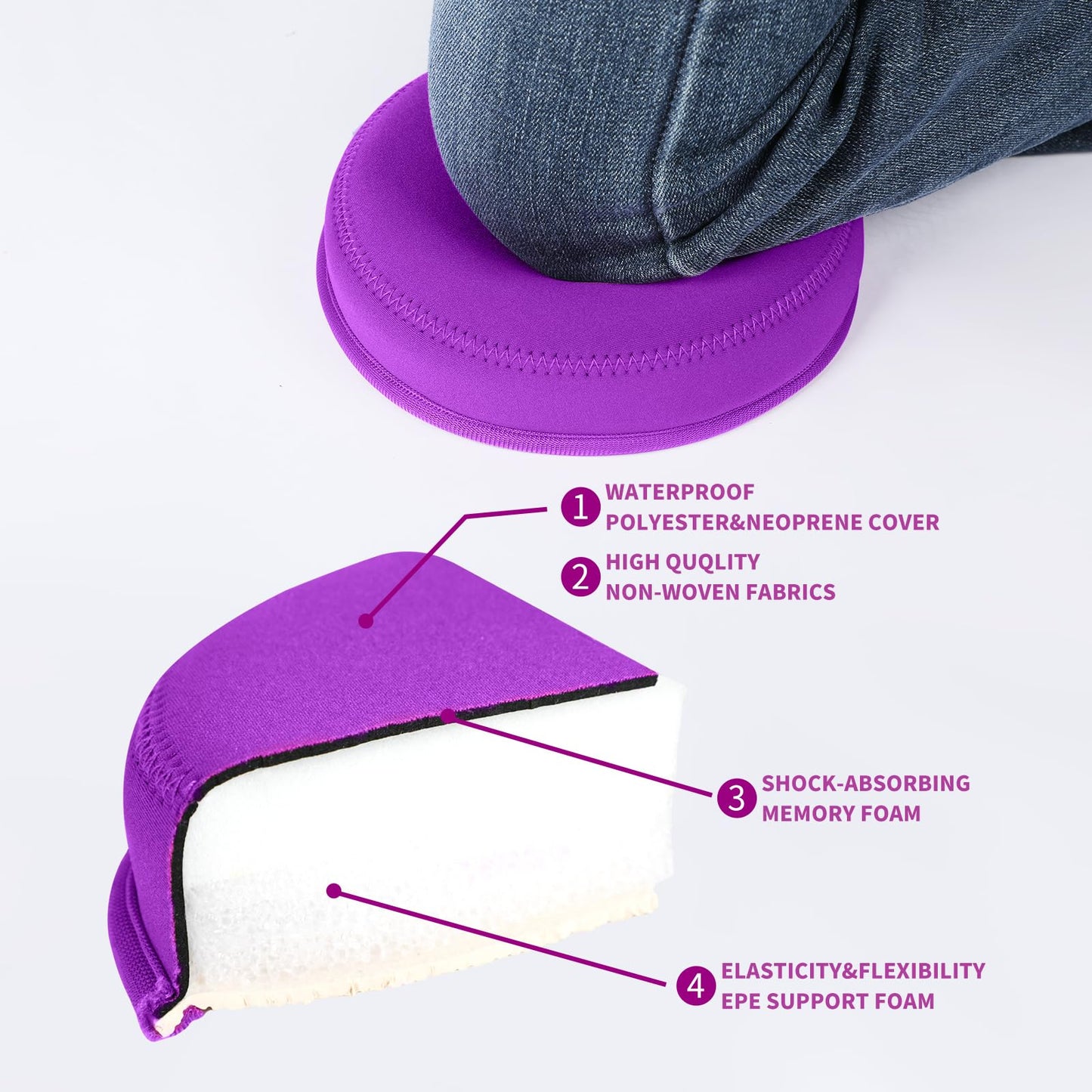 ECOESPTI Yoga Knee Pad, 1.57 Inch Thick, Memory Foam and EPE Foam, for Knees Elbows Wrist Hands Head Yoga Pilates Work Out Kneeling Pad, Exercise Mat 2 purple