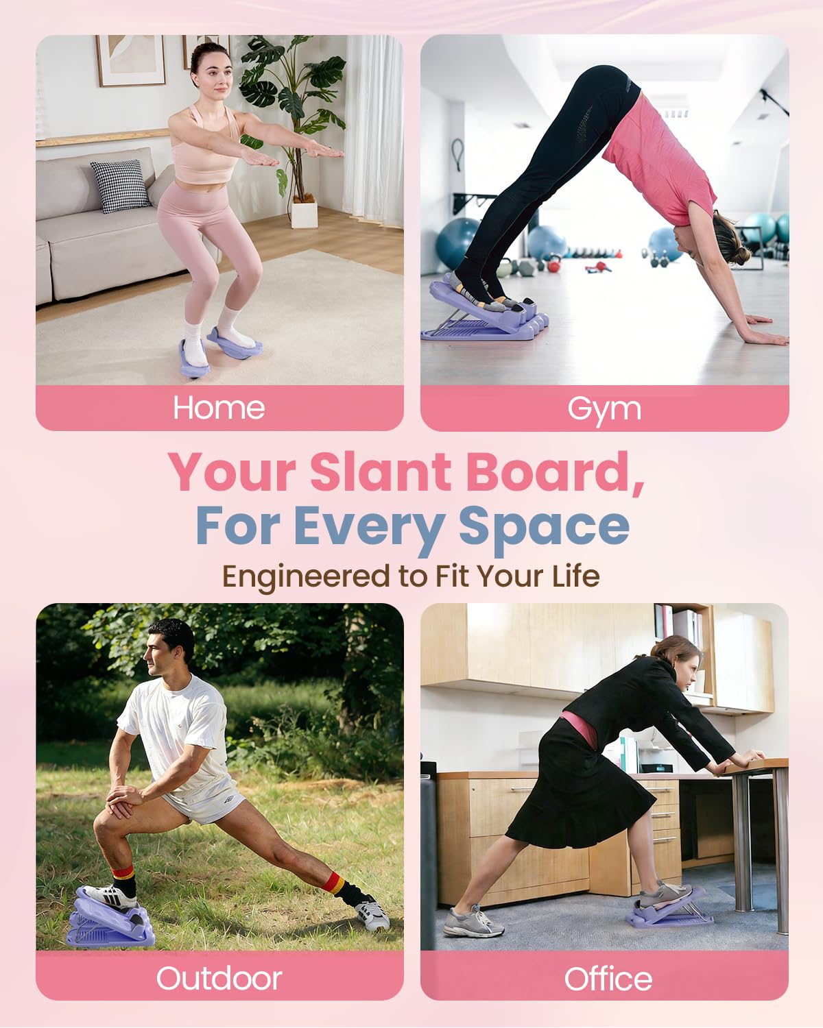 kisnbld Slant Board, 3 in 1 Calf Stretch Board with Foot Massager & Resistance Bands, 12-level Adjustable Incline Calf Stretcher for Relieving Calf Ankle Achilles Pain Balance Exercise Trainer, Purple