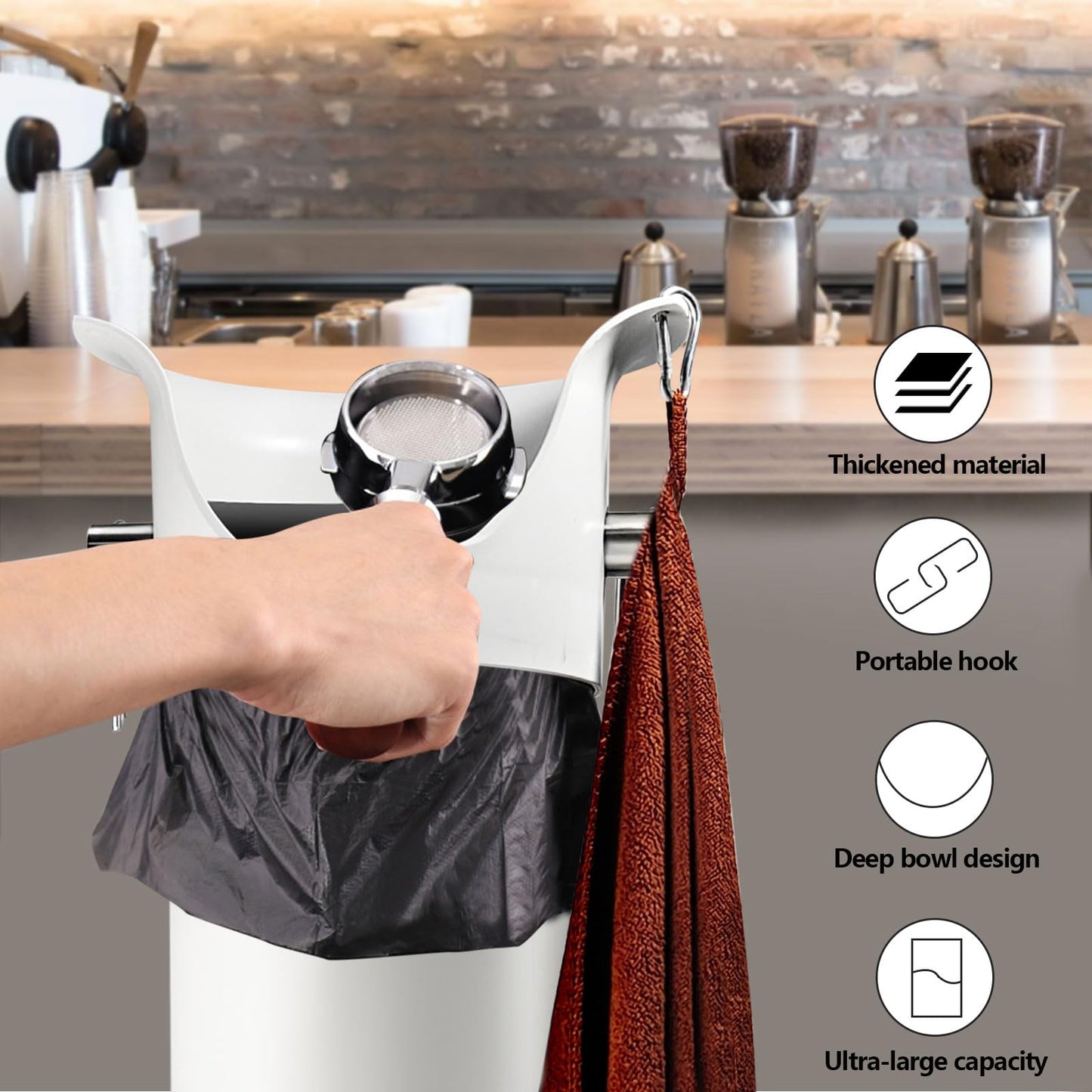 Gliery Knock Box for Espresso Grounds, Commercial Floor Standing Barista Style Absorbent Knockbox with Removable Non-Slip Base, Coffee Grind Collection Dump Bin,White