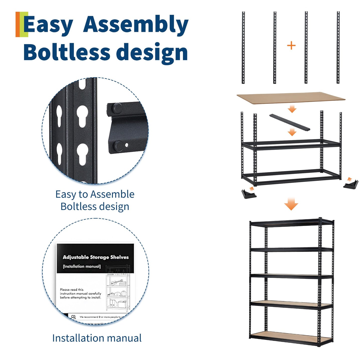 SierraSquad Storage Shelving Unit, 5-Tier Garage Storage Shelves, Metal Adjustable Storage Shelving for Kitchen Pantry Basement Bathroom Laundry, 2500 LBS, 48" L x 24" W x 72" H