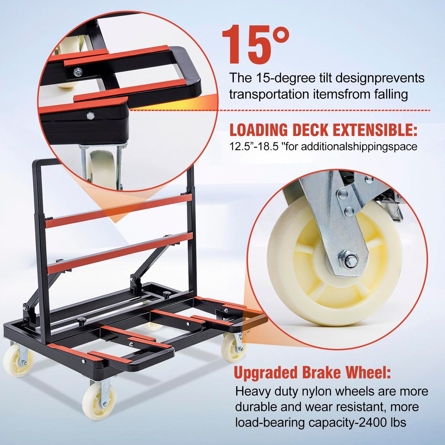 LMYYGOO Drywall Cart 2400 lbs Heavy Duty, Folding Panel Dolly with Adjustable Height, 6" Wheels, Sheetrock & Plywood Moving Cart for Glass, Lumber & Warehouse Material Handling