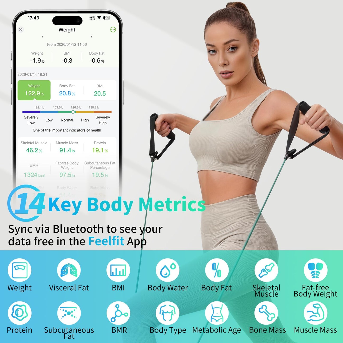 LOFTILLA Smart Scale for Body Weight, Accurate Scale with BMI Body Fat Muscle Mass, 8-in-1 Large Display, Digital Bathroom Scales for 14 Body Composition Metrics, Sync with Fitness App, Black