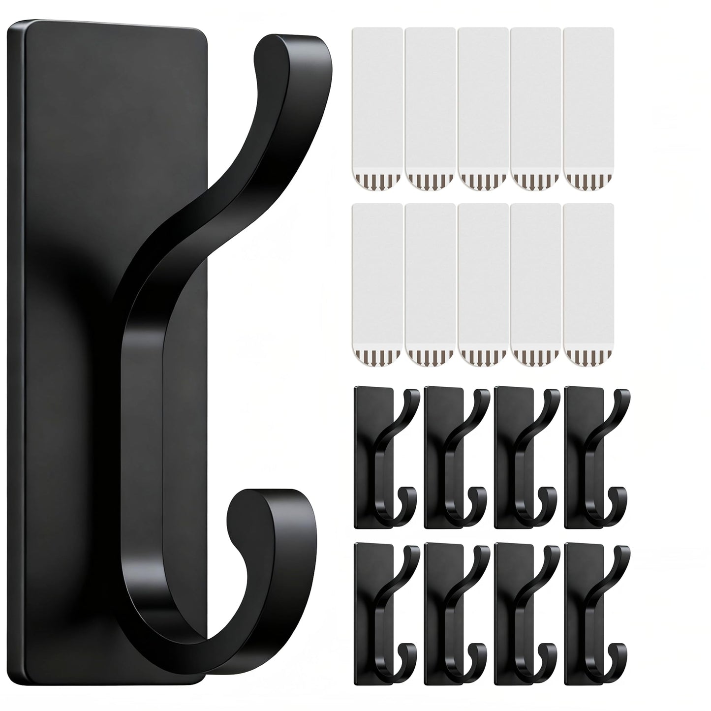 pickpiff Wall Hooks with Adhesive Strip - Easy to Remove, No Residue, Strong Heavy Duty Sticky Towel Hook, 8 Pack Black