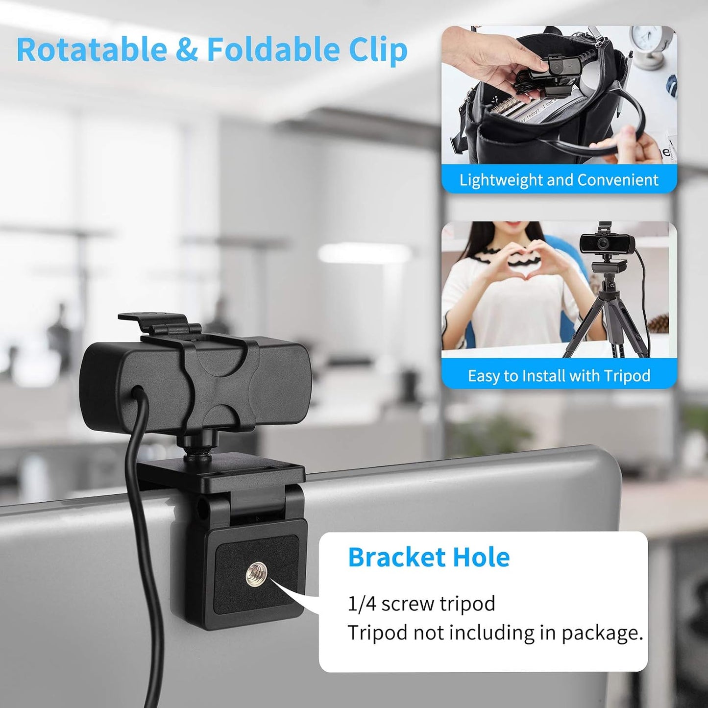Ejfete 1080P 120 HD Webcam with Microphone and Privacy Cover, USB Plug & Play Computer Camera, Wide Angle Fixed Focus