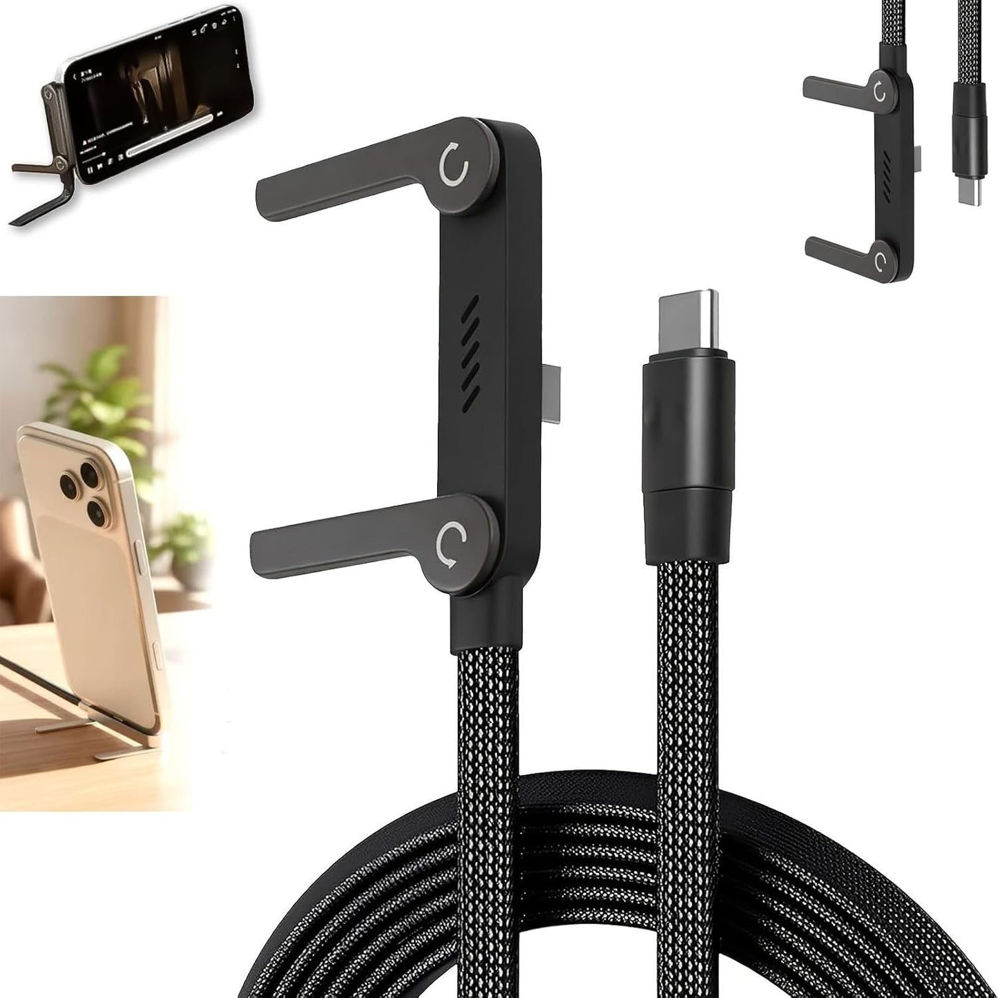 Antusckon 240w 2-in-1 Invisible Holder Charger Cable with Stand, Super Fast Charging Fast Charging Cord & Phone Stand