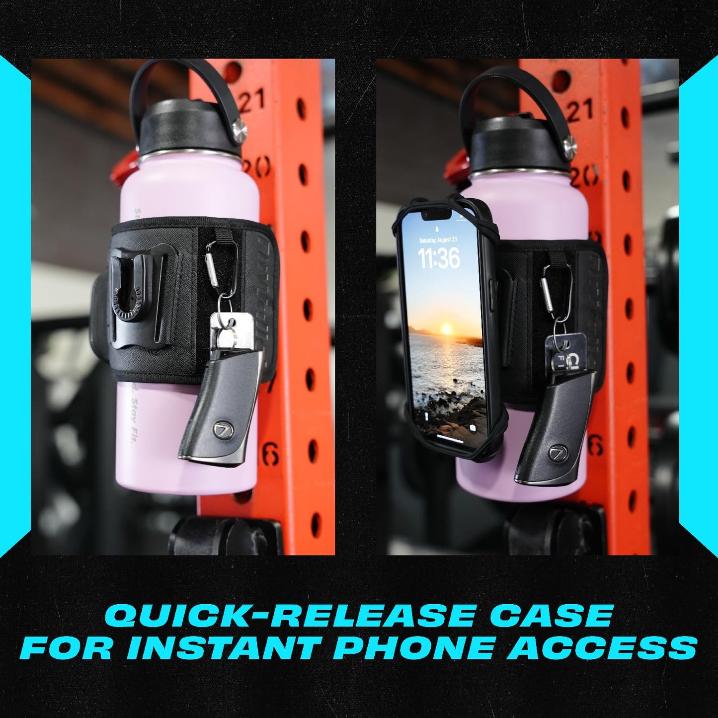 FitWallet Magnetic Gym Water Bottle Bag & Phone Holder – Hands-Free Sleeve Pouch for Stanley, Hydro Flask & YETI – Detachable Smartphone Case for Workout