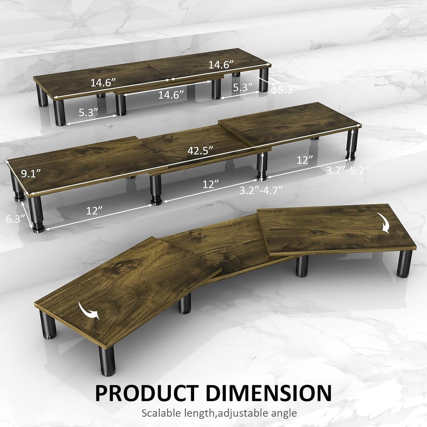 2 AX WABER Dual Monitor Stand Riser, Monitor Stand with Adjustable Length and Angle, Wood Monitor Stand for Desk