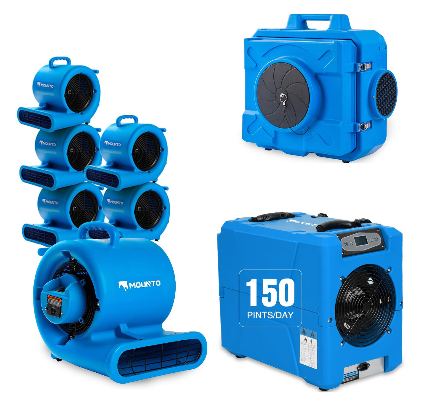 MOUNTO Water Damage Restoration Combo Package 6x Air Mover 1x Air Scrubber 1x Dehumidifier