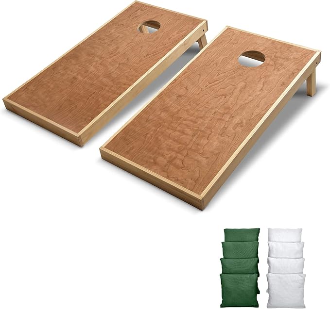 GoSports 4 ft x 2 ft Commercial Grade Cornhole Boards Set - Natural Wood Cornhole Boards, Choose from Different Bean Bag Color Combinations - White & Dark Green