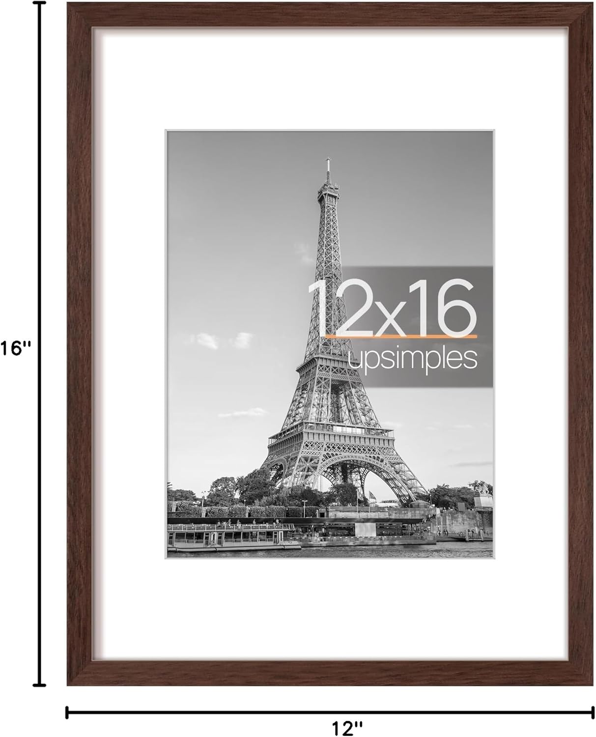 Upsimples 12x16 Picture Frame - Versatile Wall Hanging for 8.5x11 Photos | Brown, Single Pack