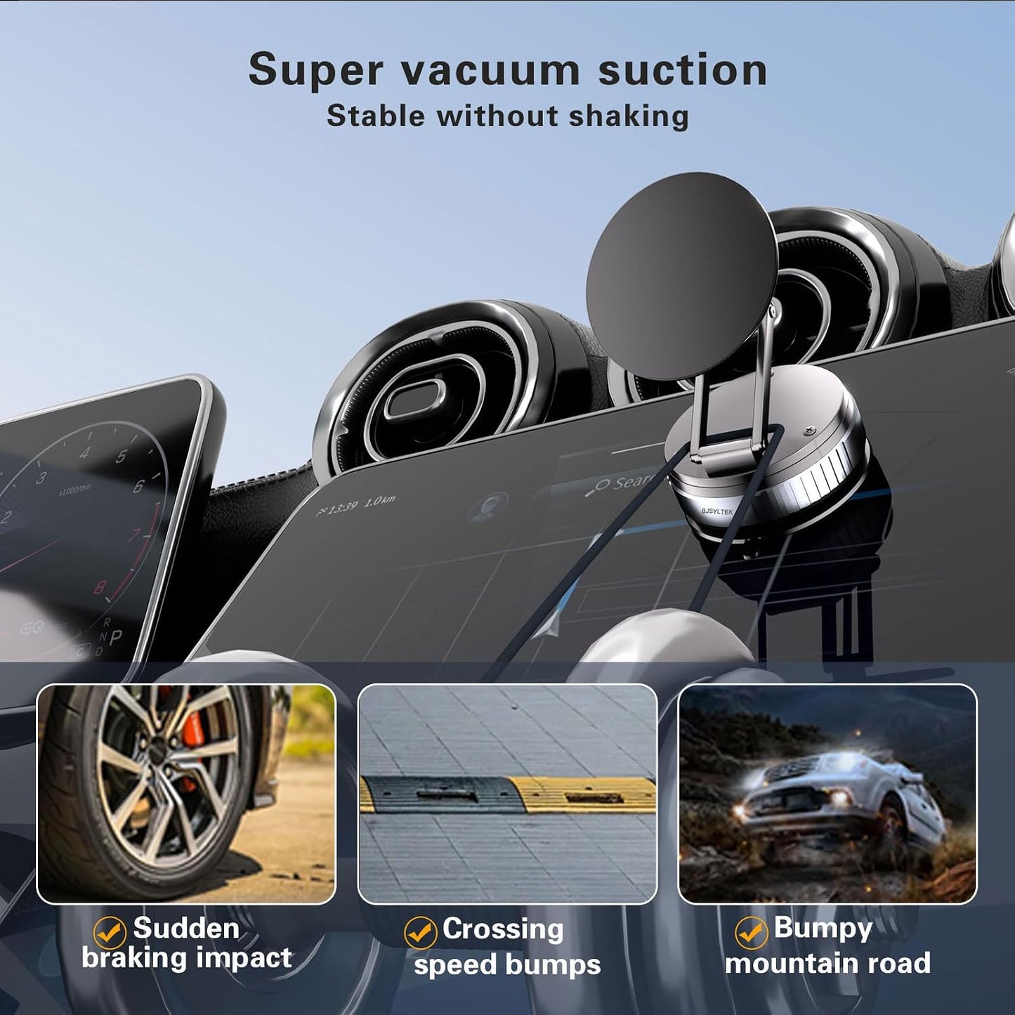 BJSYLTEK 16/15 S24 360 Magnetic Car Phone Mount for iPhone Pro Max/Samsung - Ultra-Strong Vacuum Suction, No Residue
