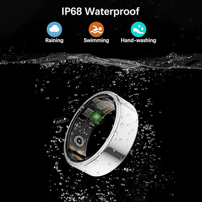 Smart Health Ring for Women Men, Fitness Tracker Ring with Heart Rate, Blood Oxygen, Sleep Tracker, Step Tracker, No Subscription Fee, IP68 Waterproof Smart Ring for iPhone & Android (Silver, 9#)