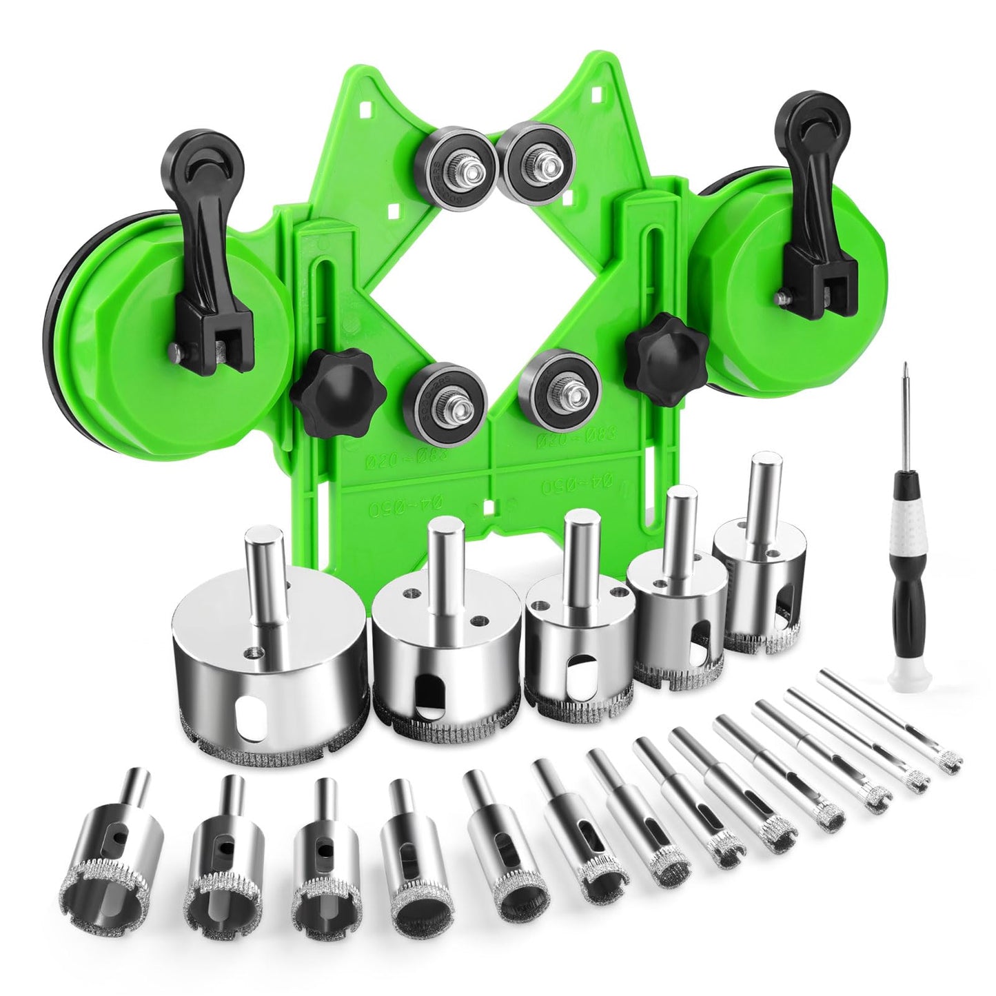 Diamond Hole Saw Kit, 18 PCS Tile Hole Saw Kit with Double Suction Cup Guide, 6-50 mm Dry/Wet Drill Bits Set for Ceramic, Glass, Porcelain, Marble, Granite