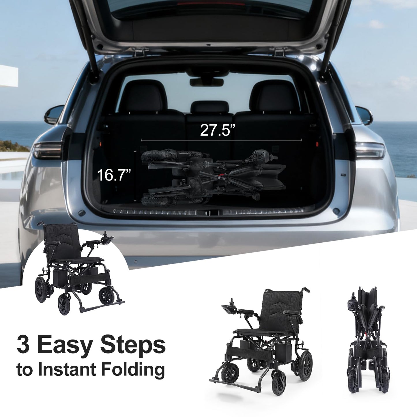 moovon 15 Miles Electric Wheelchair for Adults,Foldable Motorized Wheelchair, Portable Power Wheelchairs for Senior, Black